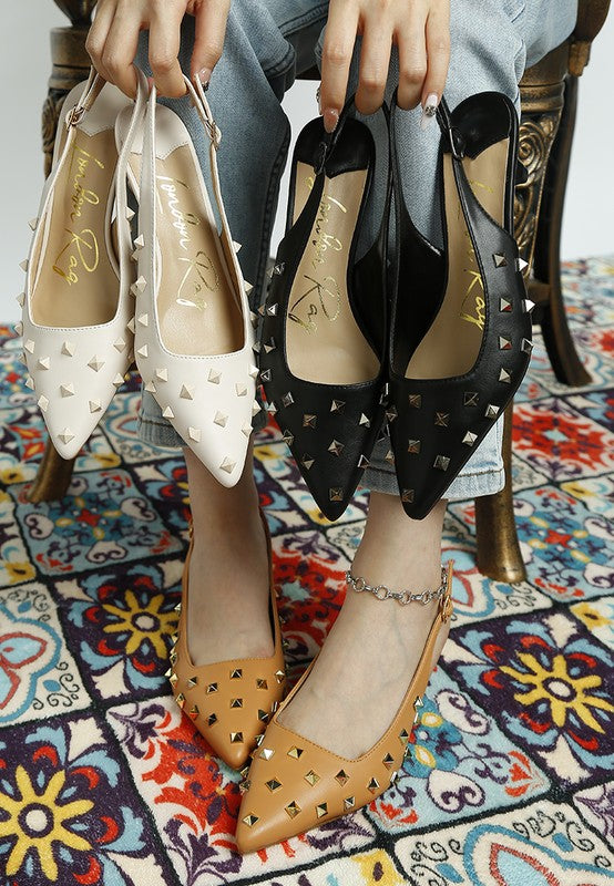 Hegron Stud Embellished Kitten Heels - Tigbul's Variety Fashion Shop
