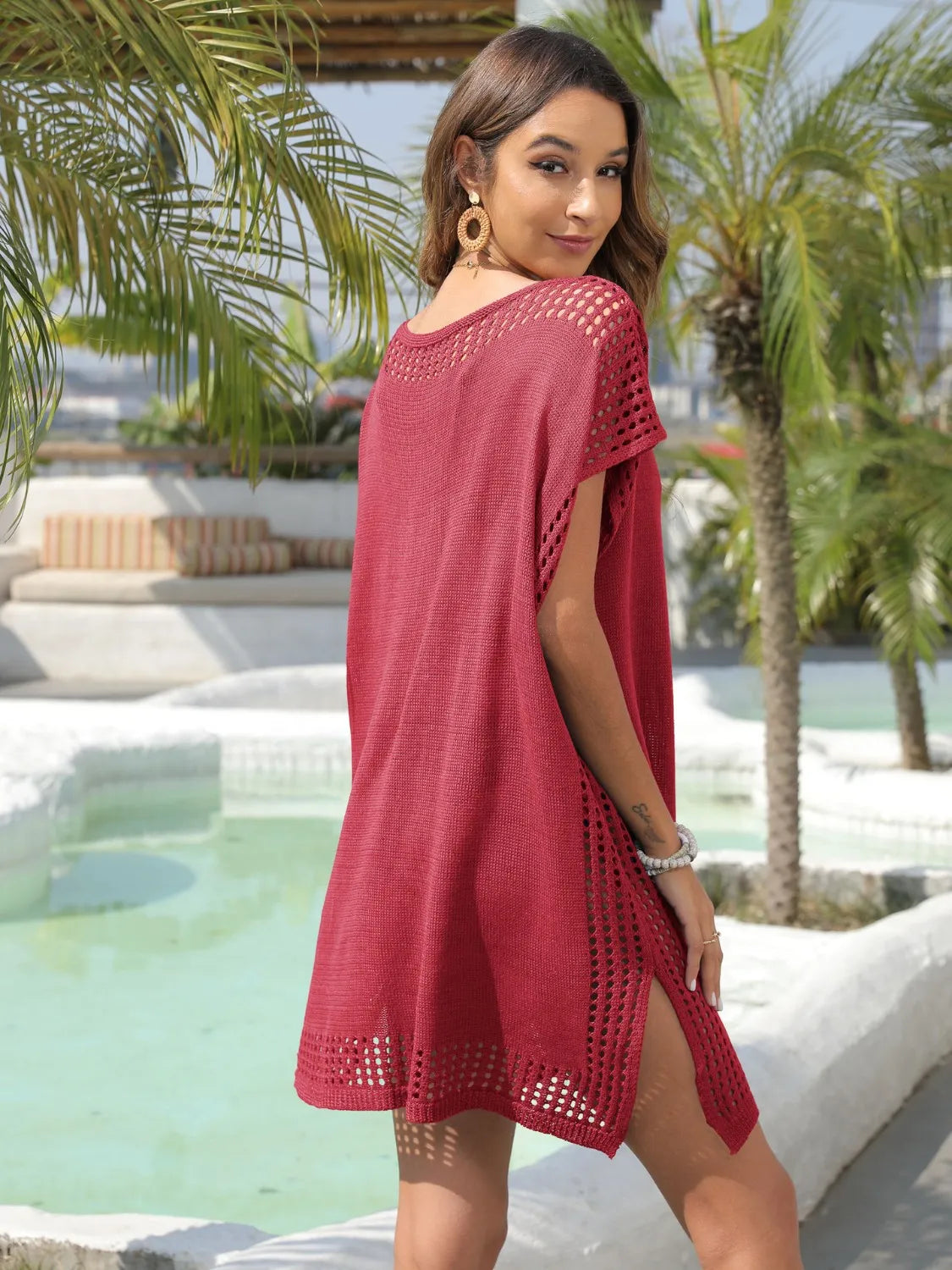 Crochet Trim Beach Cover Up Dress - Tigbul's Variety Fashion Shop