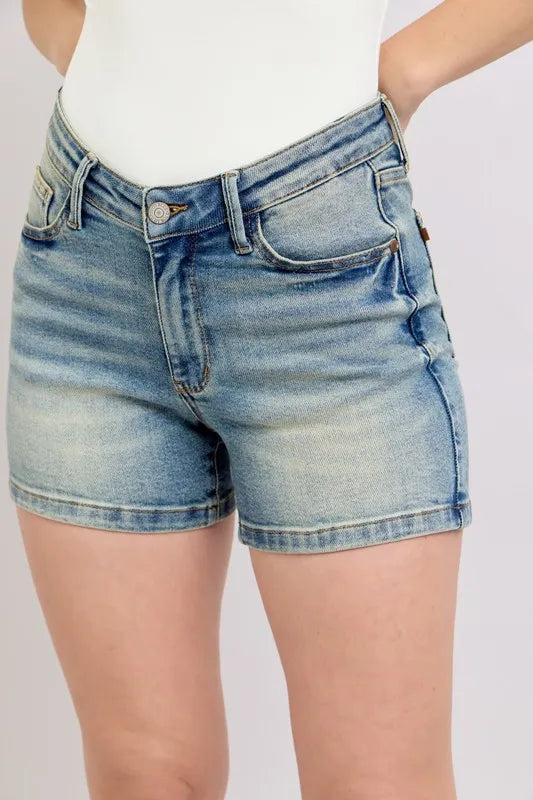 Judy Blue V-Front Vintage Wash Shorts - Tigbul's Variety Fashion Shop