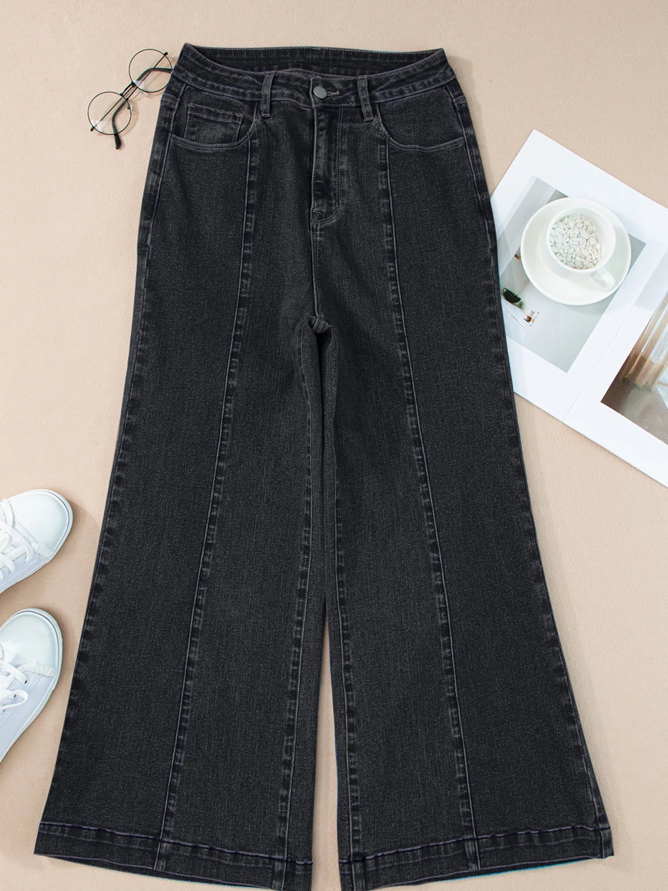 Seam Detail Flared Bottom Ankle Length Jeans - Tigbul's Variety Fashion Shop
