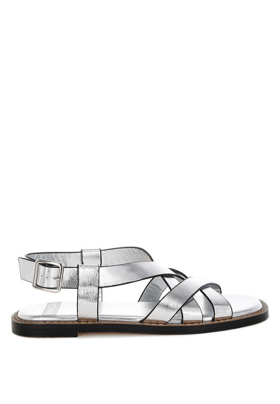 Doata Metallic Genuine Leather Buckled Flats - Tigbul's Variety Fashion Shop