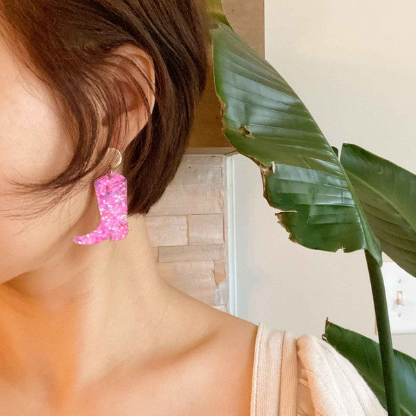 Glittered Up Cowgirl Earrings - Tigbul's Variety Fashion Shop
