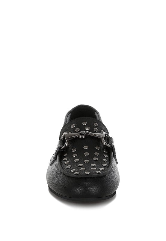 Modaha Horsebit & Embellished Real Black Leather Loafers - Tigbul's Variety Fashion Shop