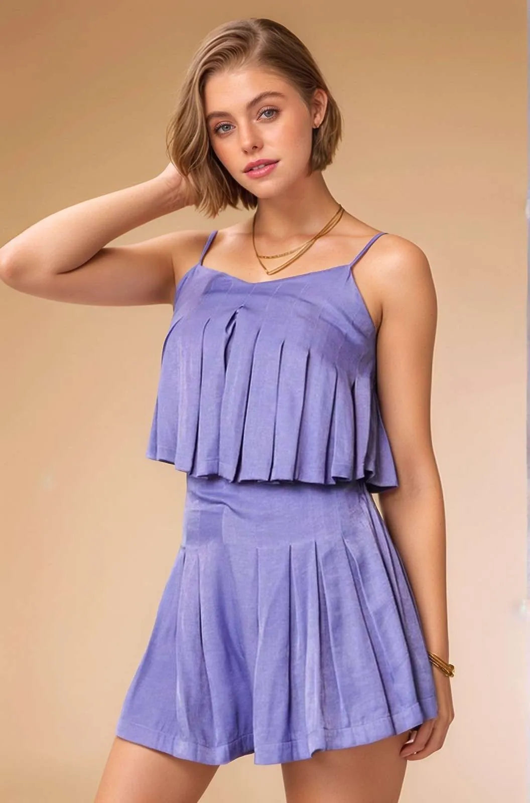 Pleated Body Elastic Back Babydoll Strappy Top - Tigbul's Variety Fashion Shop