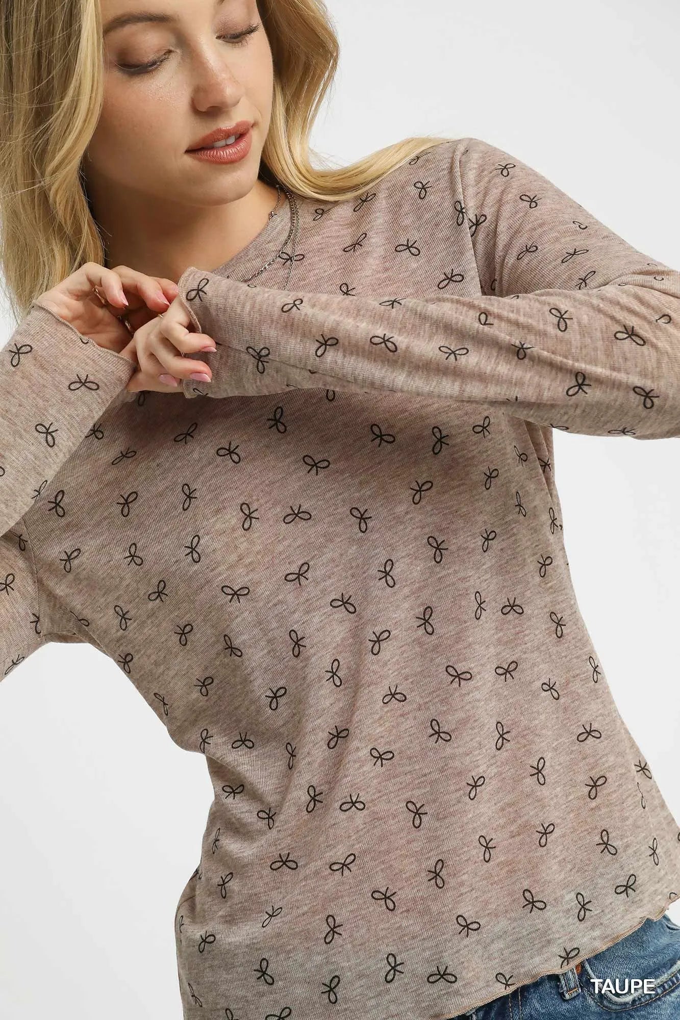 Umgee Bow Print Lightweight Knit Top - Tigbul's Variety Fashion Shop