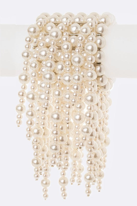 Mix Pearls Drop Statement Stretch Bracelet - Tigbul's Variety Fashion Shop