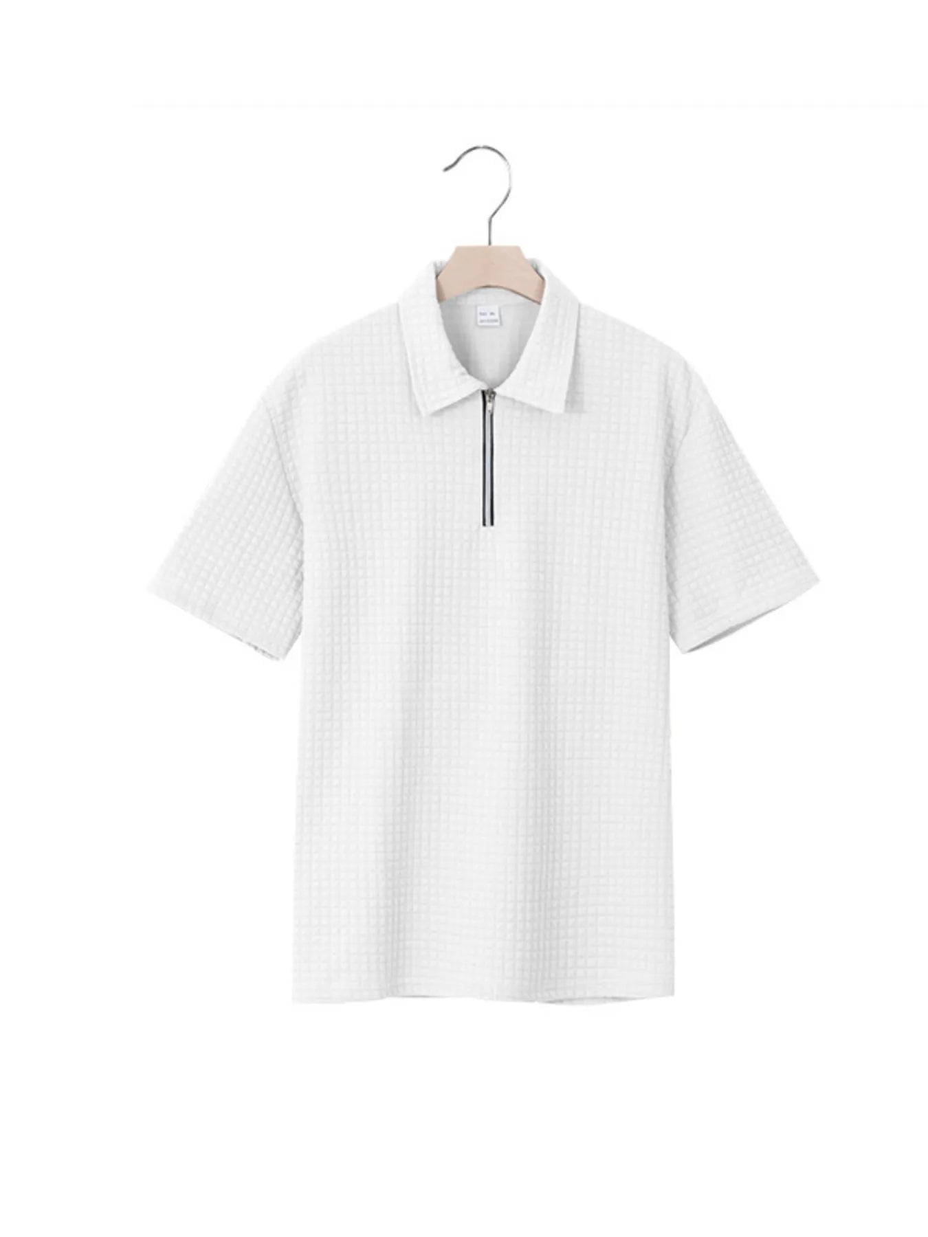 Men's Full Size Waffle Short Sleeve Polo with Zipper Detail Plus Size - Tigbul's Variety Fashion Shop