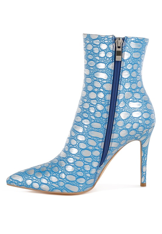 Moolah Embossed Stiletto Heel Ankle Boots - Tigbul's Variety Fashion Shop