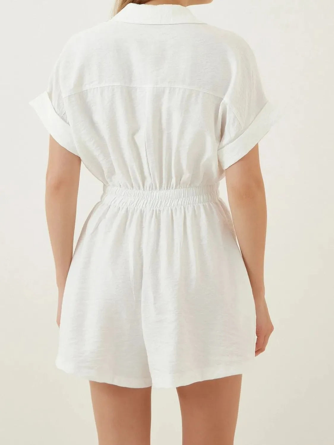 Johnny Collar Short Sleeve Romper - Tigbul's Variety Fashion Shop
