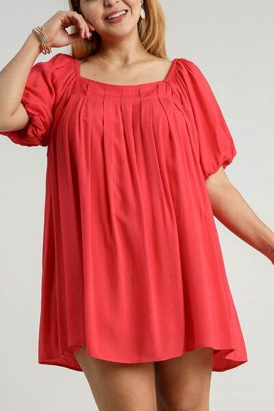 Red Squared Neck Puff Sleeve Mini Dress - Tigbul's Variety Fashion Shop