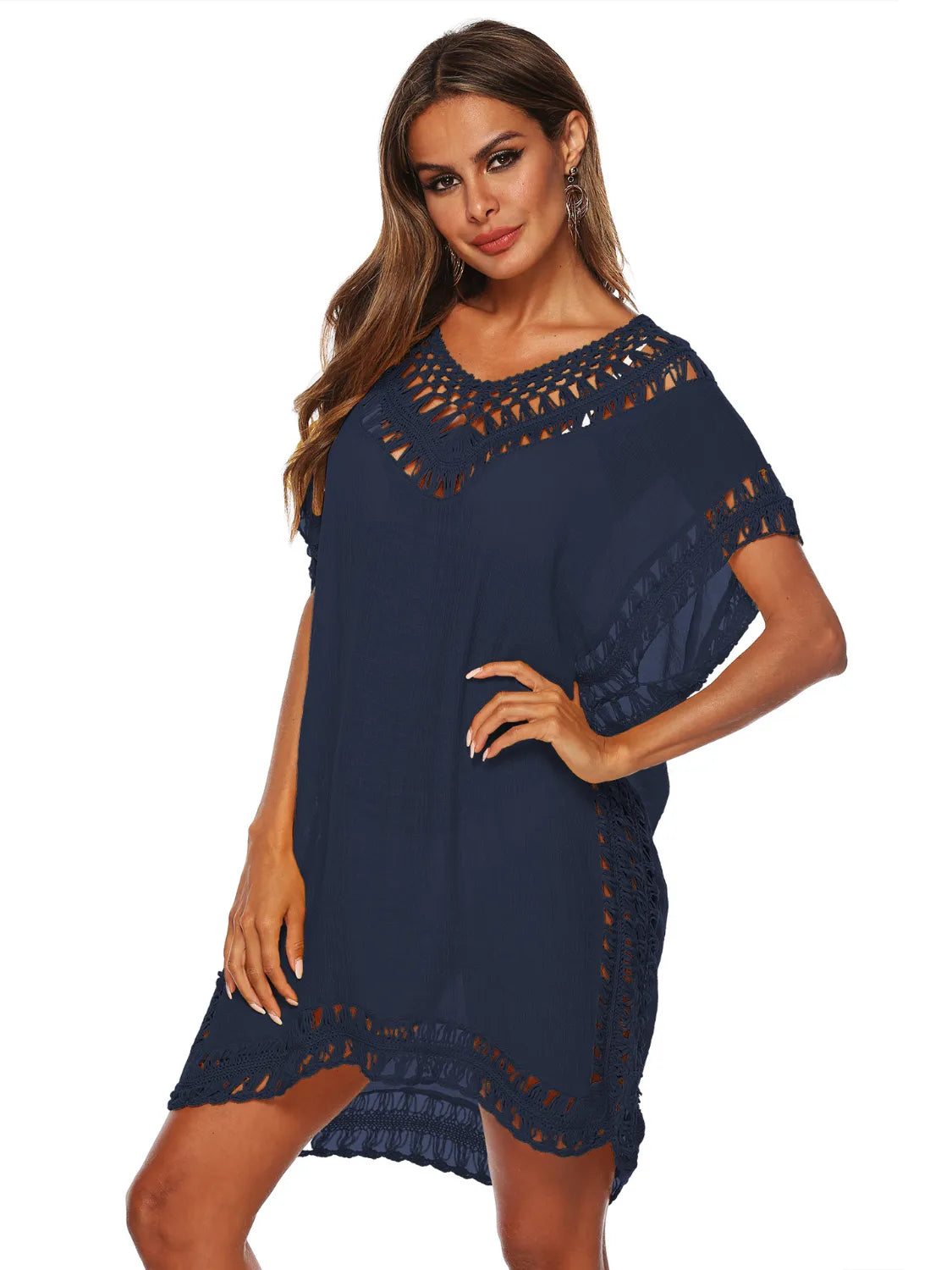 Bohemian Crochet Trim Beach Cover Up Dress - Tigbul's Variety Fashion Shop