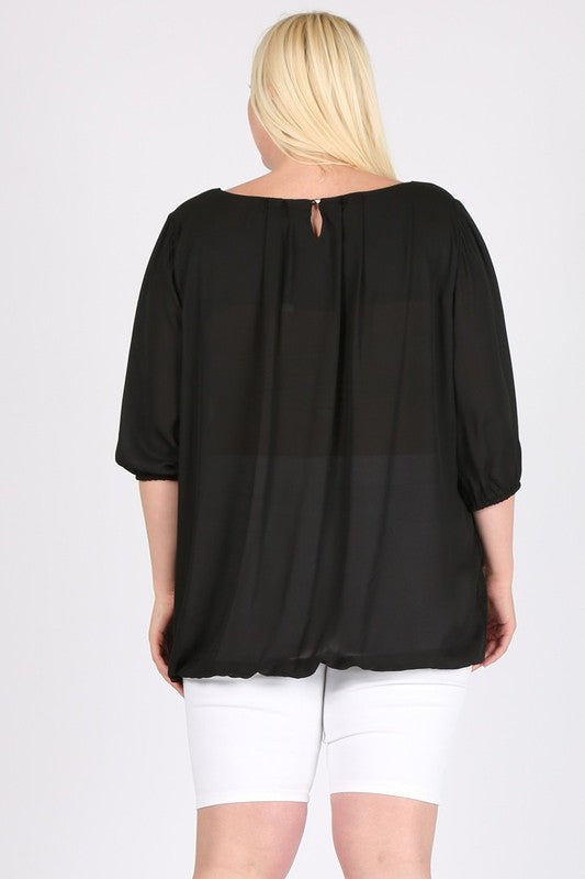 Plus Size Ruffle Round Neck TOP - Tigbul's Variety Fashion Shop