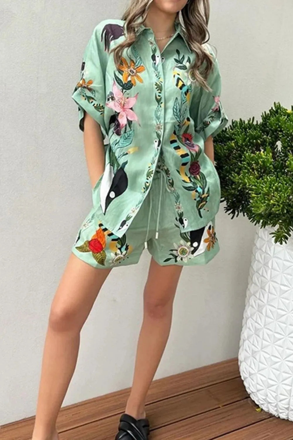 Tropical Paradise Floral Print Shirt and Shorts Set - Tigbul's Variety Fashion Shop