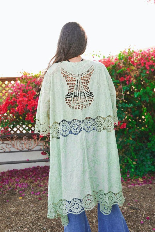 Crochet Open Patch Longline Kimono - Tigbul's Variety Fashion Shop