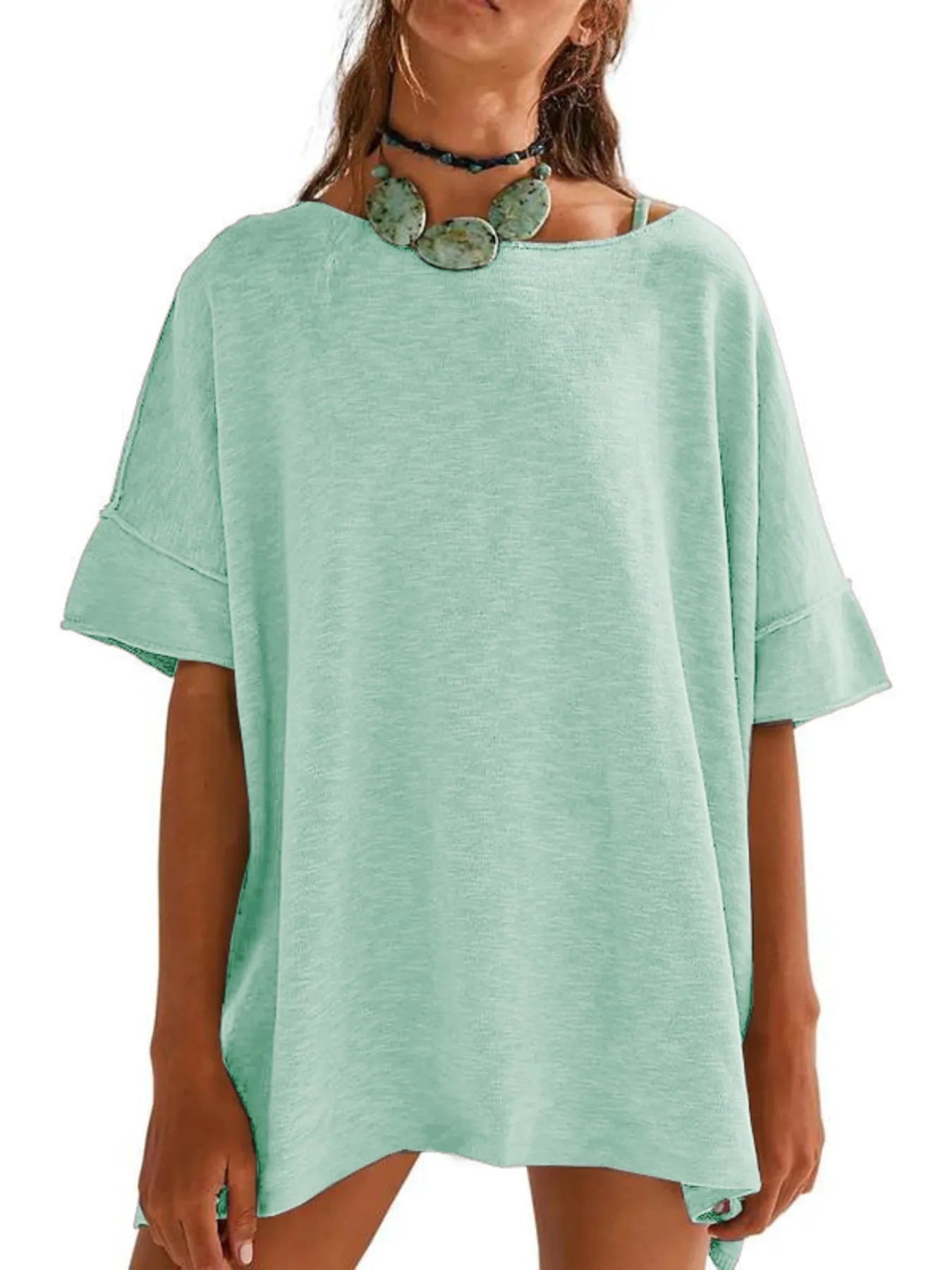 Oversized Round Neck Drop-Shoulder T-Shirt - Tigbul's Variety Fashion Shop