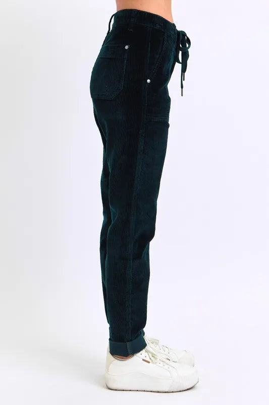 Judy Blue Green High Waist Corduroy Cuffed Jogger Plus Size - Tigbul's Variety Fashion Shop