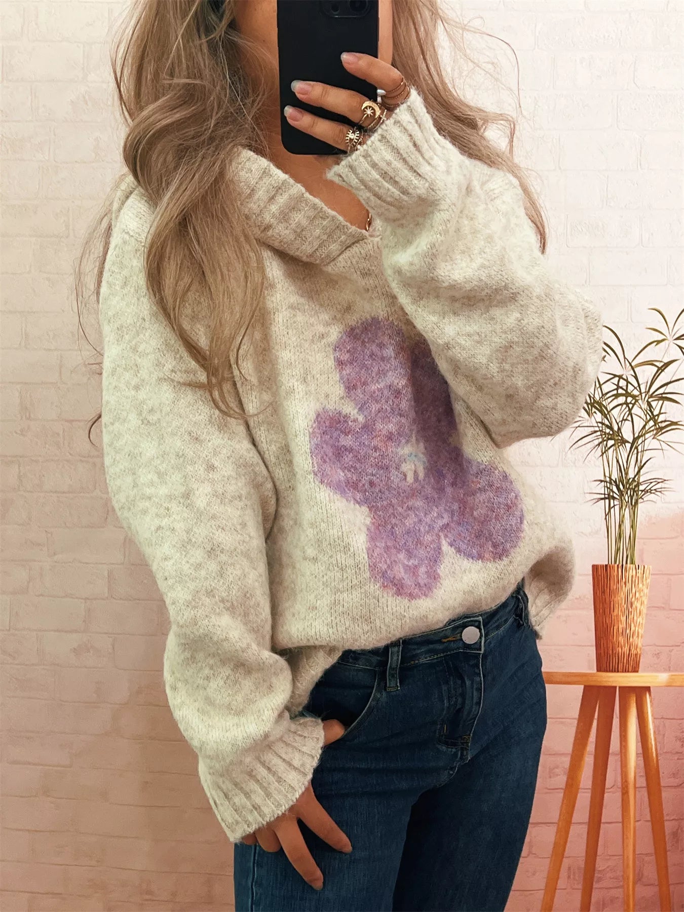 Flower Long Sleeve Hooded Sweater - Tigbul's Variety Fashion Shop