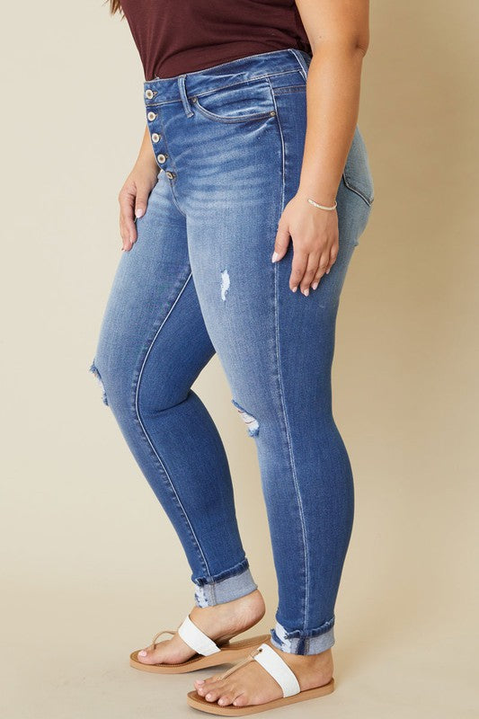 Plus High Rise Button Fly Ankle Skinny - Tigbul's Variety Fashion Shop