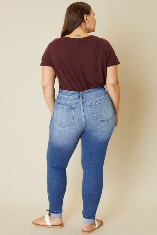 Plus High Rise Button Fly Ankle Skinny - Tigbul's Variety Fashion Shop