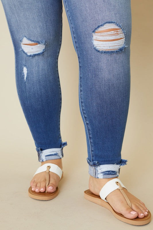 Plus High Rise Button Fly Ankle Skinny - Tigbul's Variety Fashion Shop