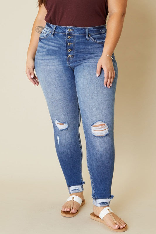 Plus High Rise Button Fly Ankle Skinny - Tigbul's Variety Fashion Shop