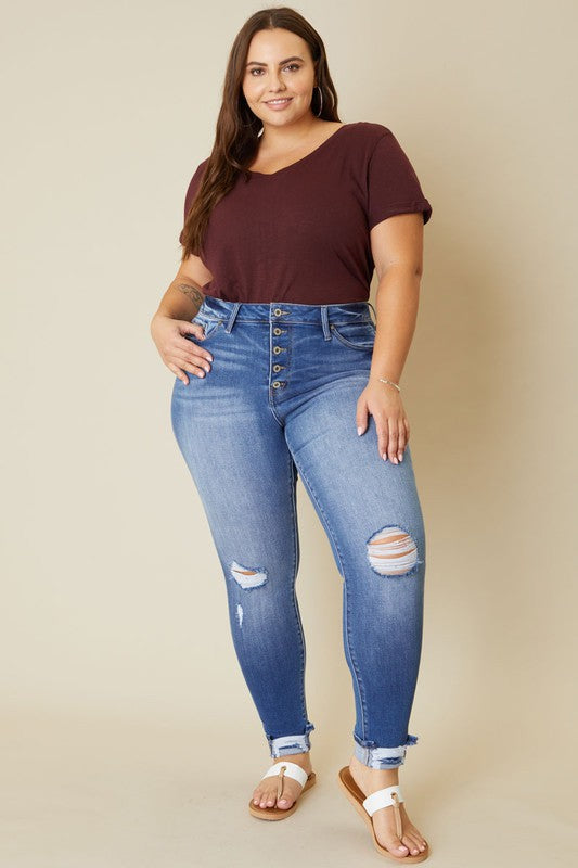 Plus High Rise Button Fly Ankle Skinny - Tigbul's Variety Fashion Shop