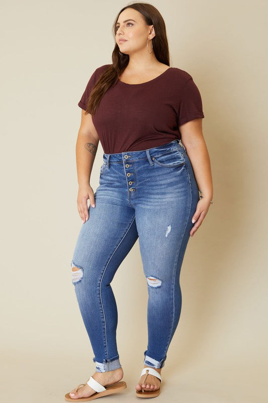 Plus High Rise Button Fly Ankle Skinny - Tigbul's Variety Fashion Shop