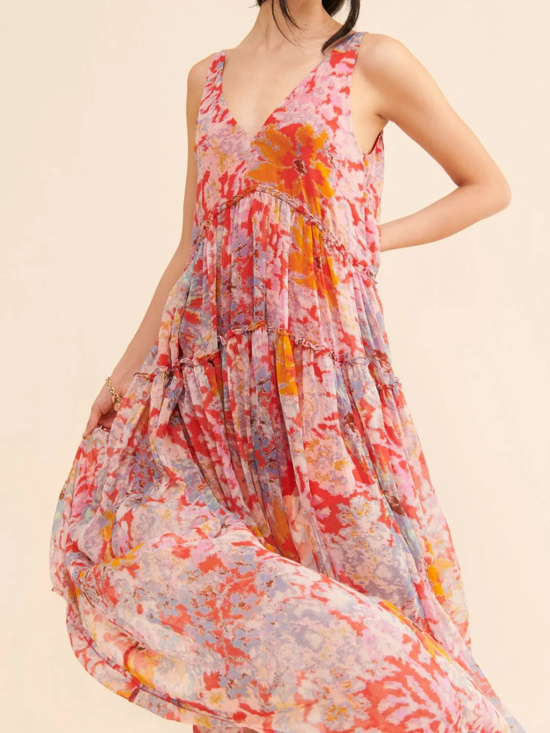 Printed V-Neck Sleeveless Dress - Tigbul's Variety Fashion Shop