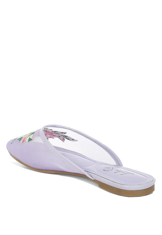 Shara Floral Embroidered Mesh Mules - Tigbul's Variety Fashion Shop