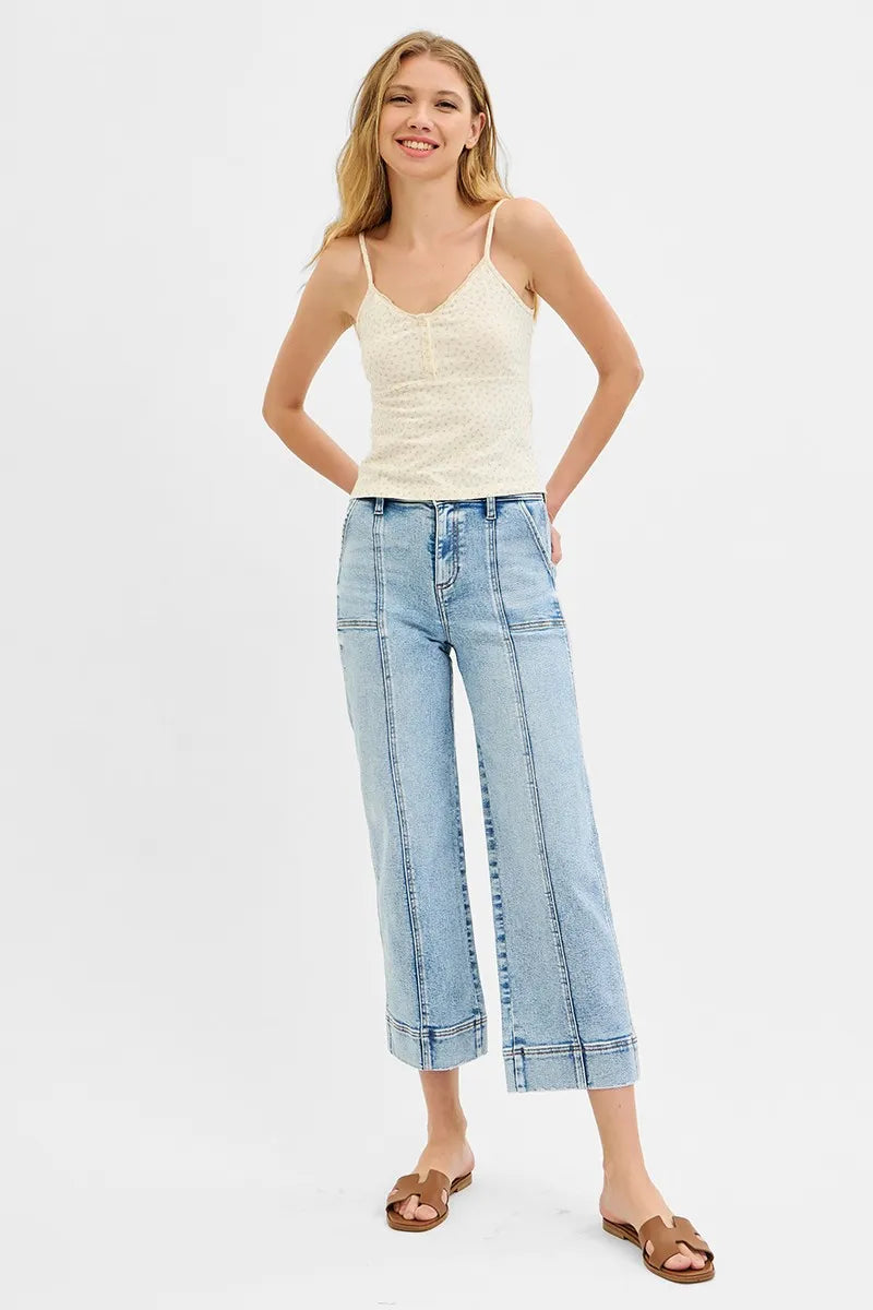 RISEN Full Size High Rise Crop Wide Front Seam Detailed Jeans Plus Size - Tigbul's Variety Fashion Shop