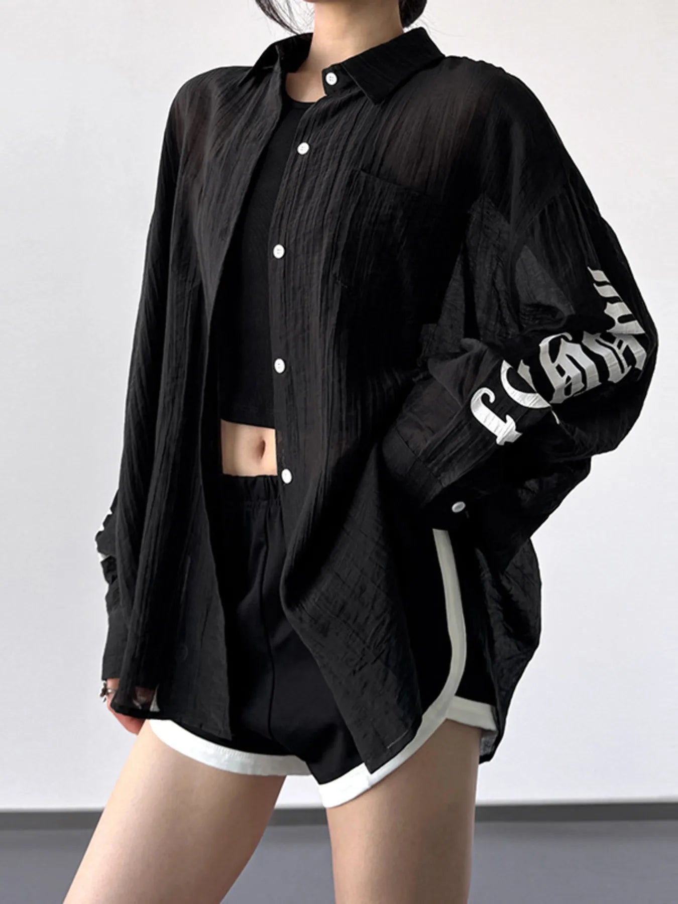Button-Up Long Sleeve Oversized Shirt - Tigbul's Variety Fashion Shop