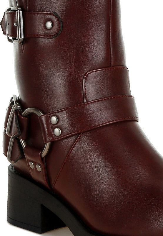 Caribou Harness Detail Biker Boots - Tigbul's Variety Fashion Shop