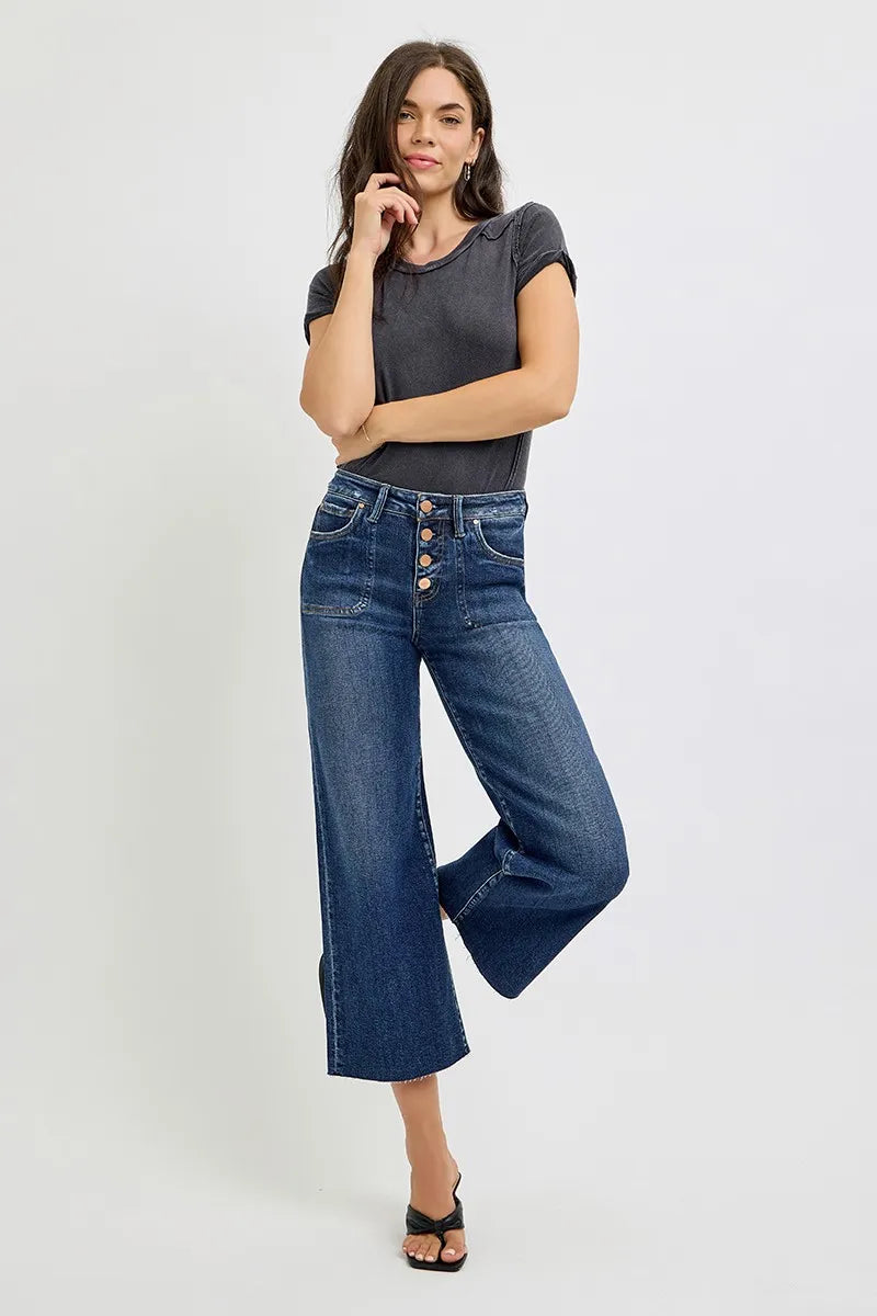 RISEN Full Size High Rise Crop Wide Button Up Jeans Plus Size - Tigbul's Variety Fashion Shop