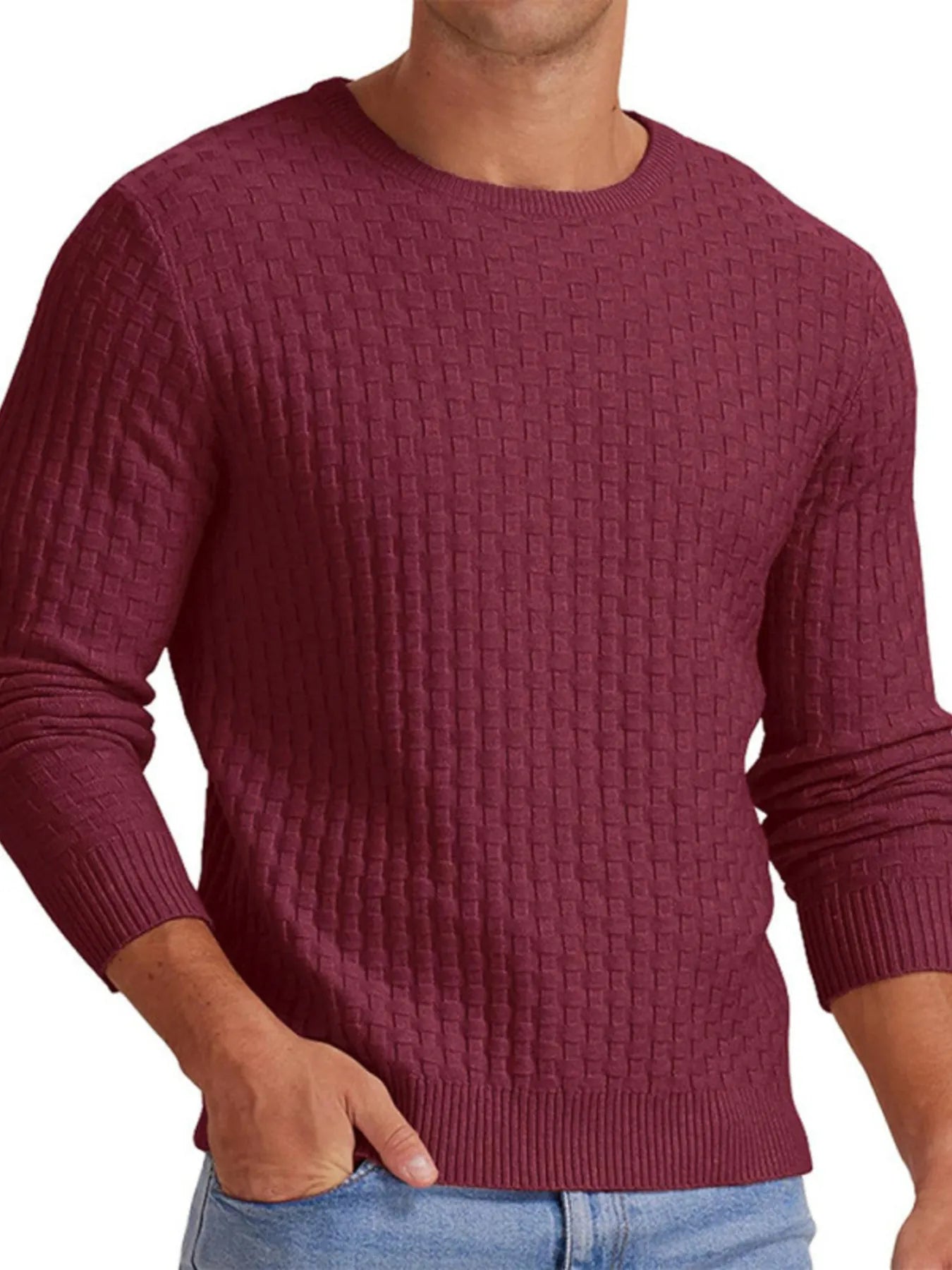 Men's Full Size Ribbed Hem Round Neck Sweater Plus Size - Tigbul's Variety Fashion Shop