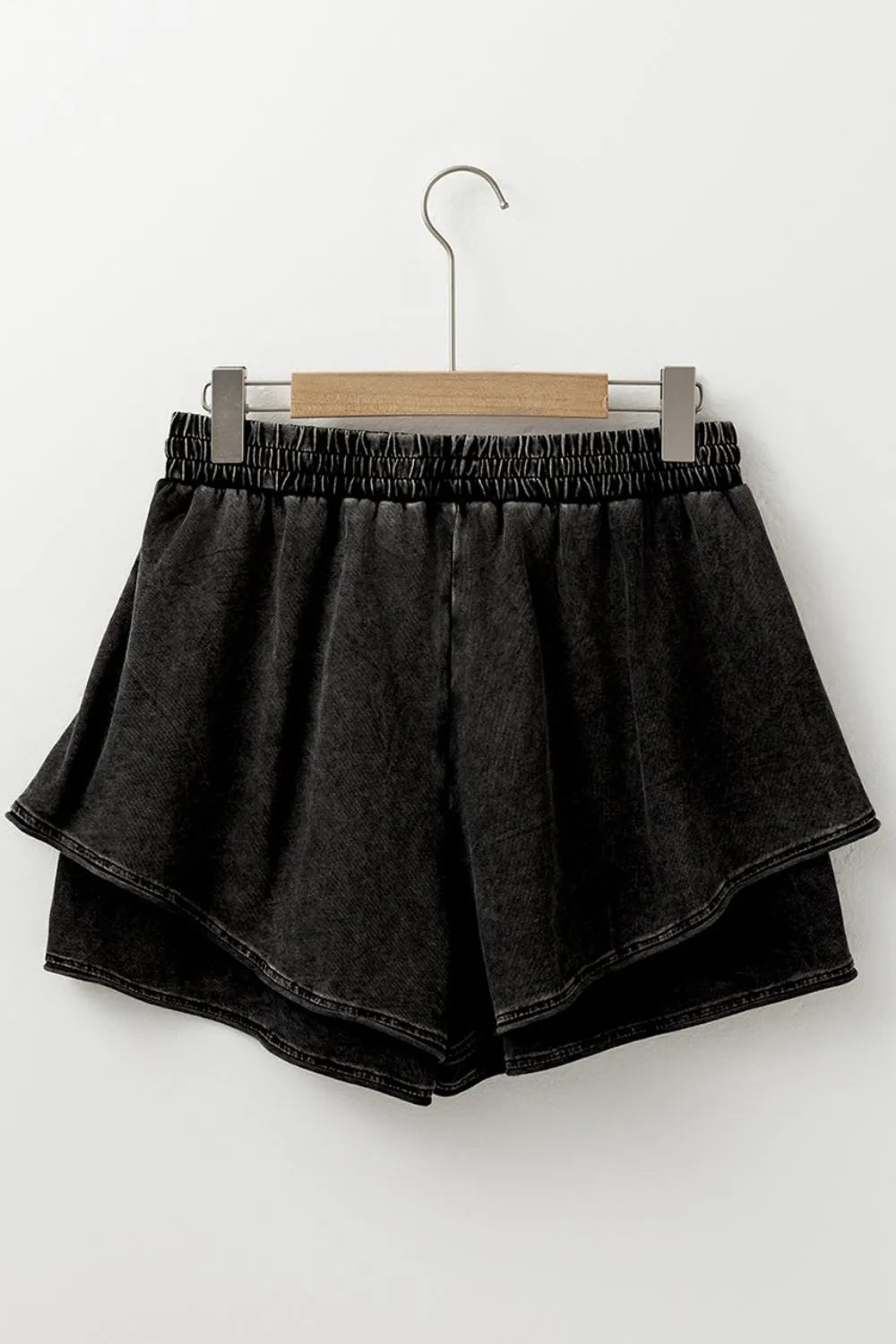 Black Mineral Wash French Terry High Waist Casual Shorts - Tigbul's Variety Fashion Shop