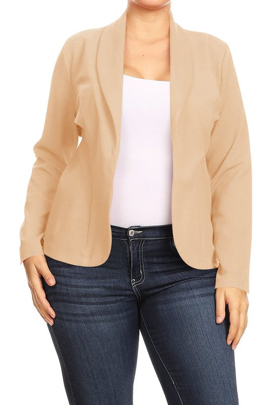 Open front Long sleeves Waist length blazer jacket - Tigbul's Variety Fashion Shop