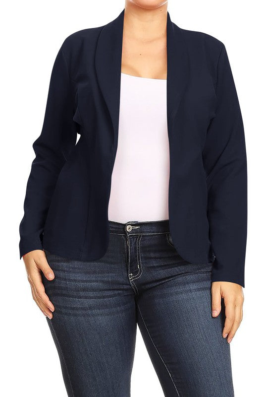 Open front Long sleeves Waist length blazer jacket - Tigbul's Variety Fashion Shop