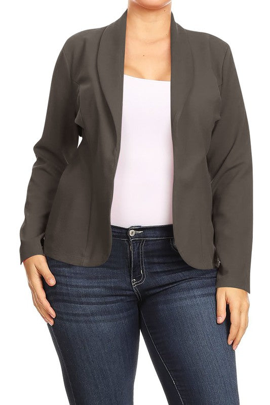 Open front Long sleeves Waist length blazer jacket - Tigbul's Variety Fashion Shop