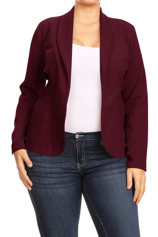 Open front Long sleeves Waist length blazer jacket - Tigbul's Variety Fashion Shop