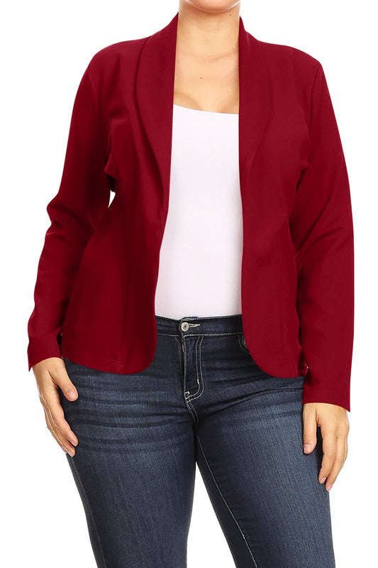 Open front Long sleeves Waist length blazer jacket - Tigbul's Variety Fashion Shop