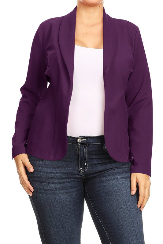 Open front Long sleeves Waist length blazer jacket - Tigbul's Variety Fashion Shop
