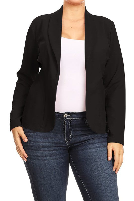 Open front Long sleeves Waist length blazer jacket - Tigbul's Variety Fashion Shop