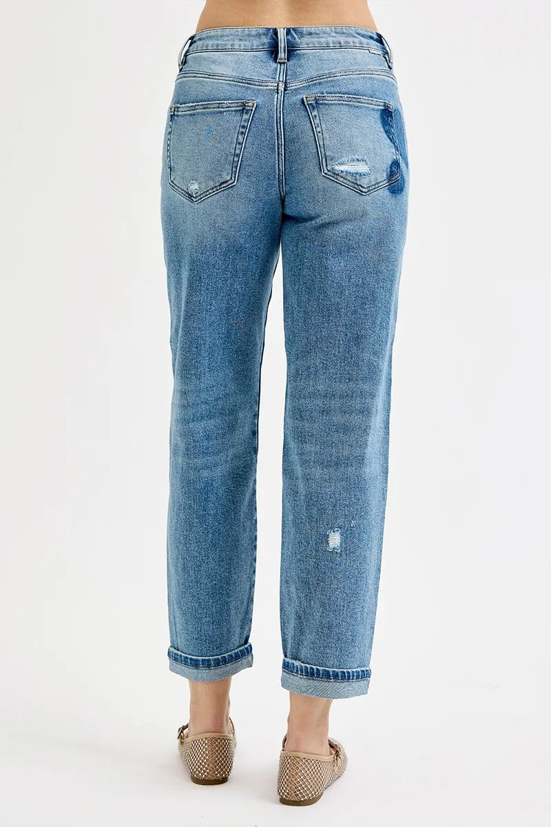 RISEN Full Size Mid Rise Fit-boyfriend Heart Shade Jeans Plus Size - Tigbul's Variety Fashion Shop