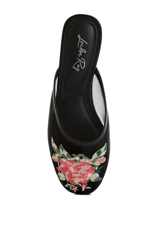 Shara Floral Embroidered Mesh Mules - Tigbul's Variety Fashion Shop