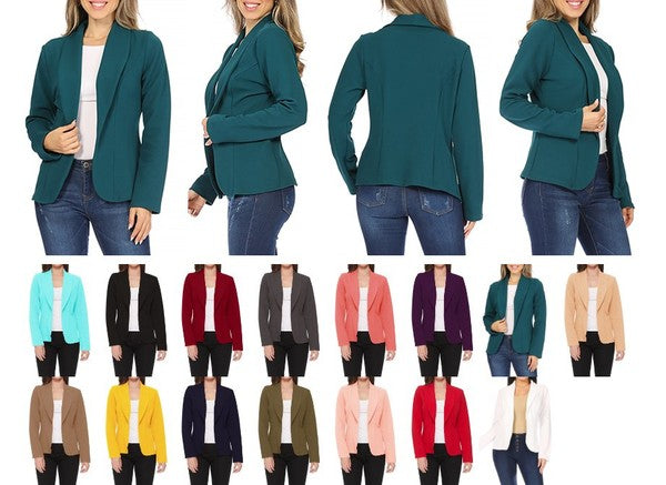 Open front Long sleeves Casual fitted style blazer - Tigbul's Variety Fashion Shop