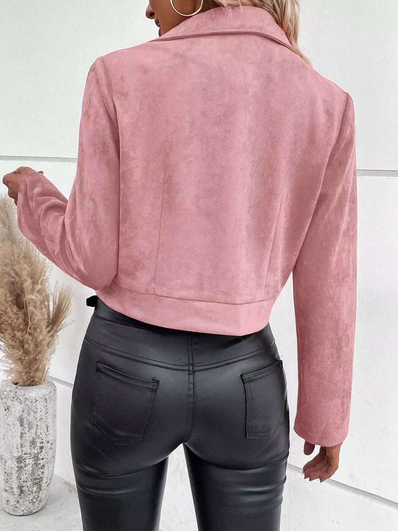 Suede Moto Jacket with Zip Detail - Tigbul's Variety Fashion Shop