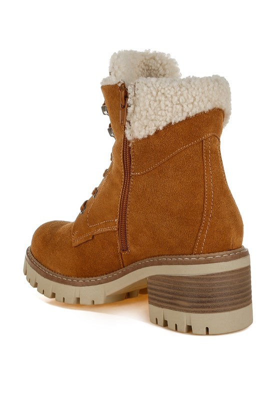 Madoka Fur Collar Chunky Ankle Boots - Tigbul's Variety Fashion Shop
