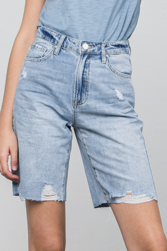 High Rise Distressed Denim Burmuda Jean Shorts - Tigbul's Variety Fashion Shop