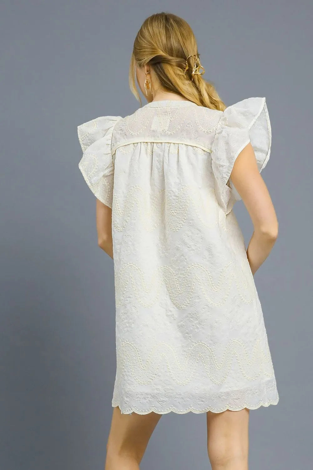 Umgee Scalloped Hem Embroidered Mini Dress - Tigbul's Variety Fashion Shop