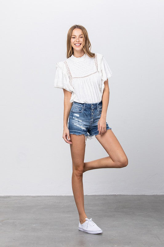 Released Frayed Hem Ripped Denim Shorts - Tigbul's Variety Fashion Shop